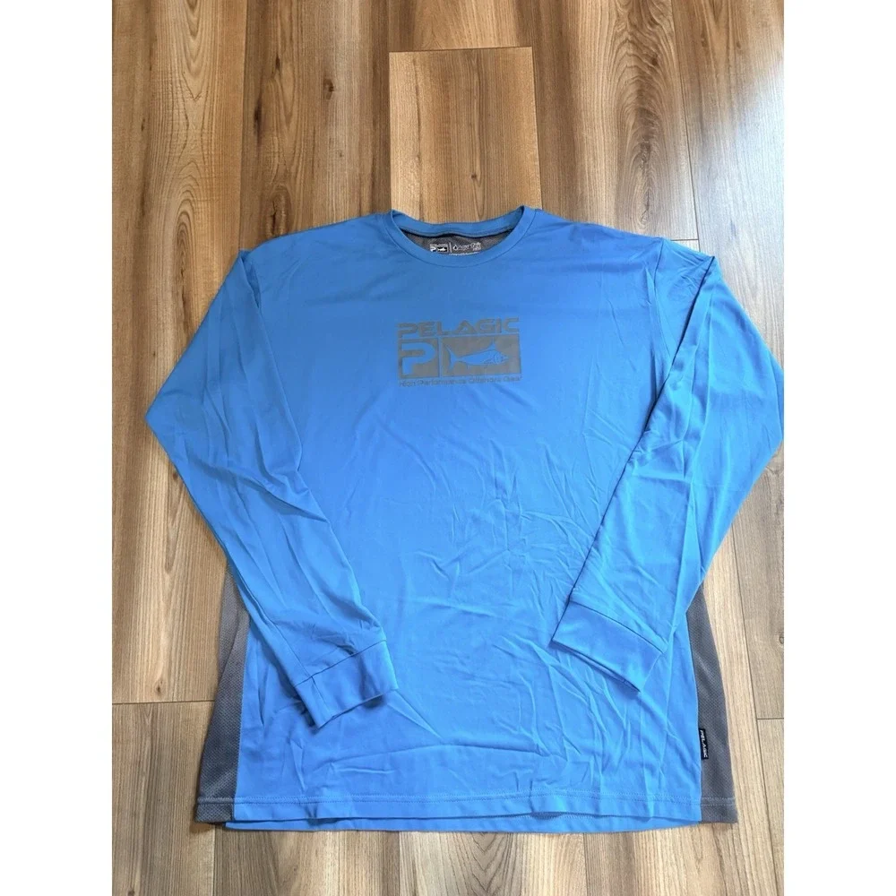 Pelagic AquaTek Fishing Offshore Gear Blue Men's Large Rash Guard Lightweight